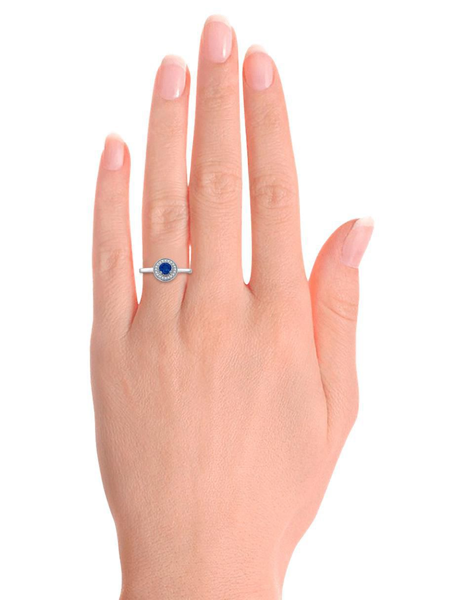 Anillo Clara 14 k de oro blanco zafiro y diamante brillante 4