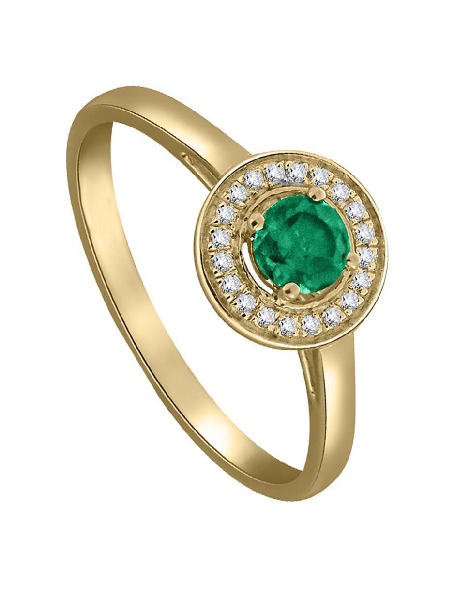 Anillo Clara 14 k de oro amarillo esmeralda y diamante brillante 4