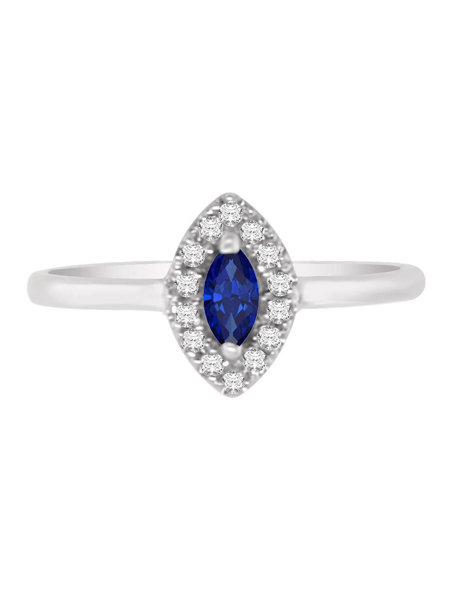 Anillo Suylen 14 k de oro blanco zafiro y diamante brillante