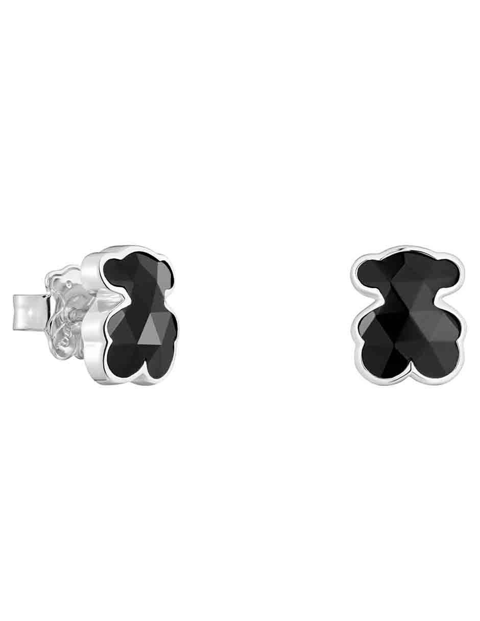 Broqueles de oso de plata P 925 con acabado brillante ónix