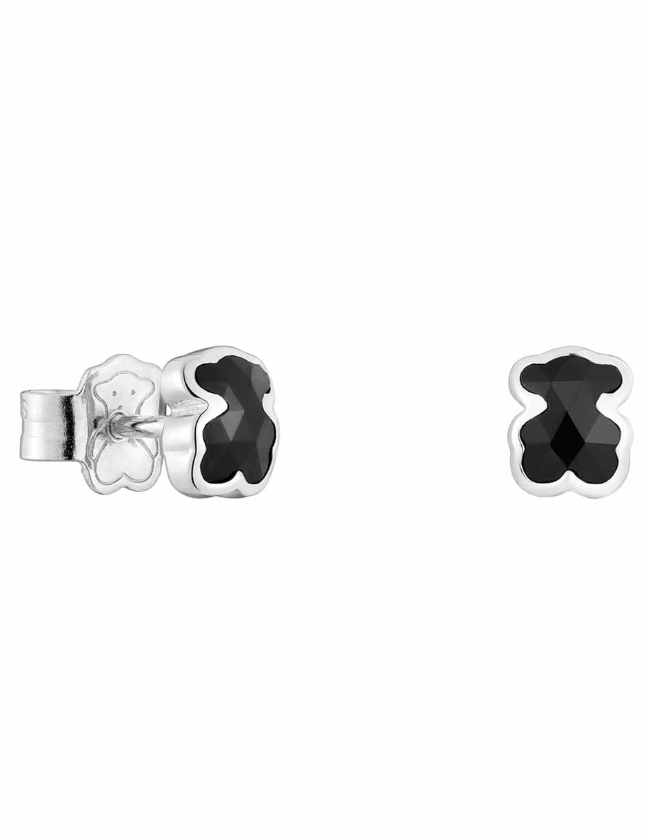 Broqueles de oso de plata P 925 con acabado brillante ónix
