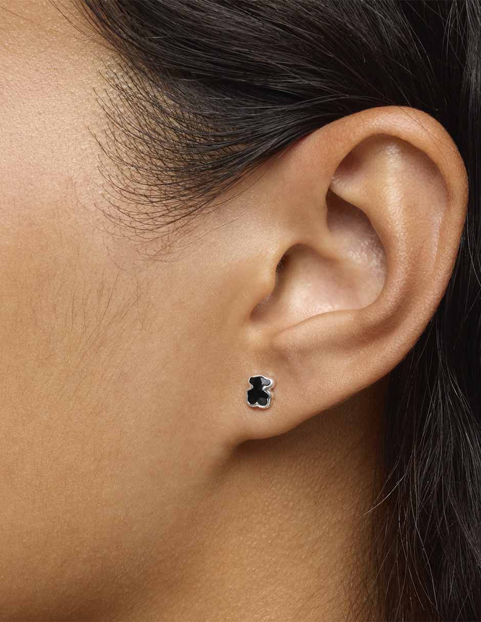 Broqueles de oso de plata P 925 con acabado brillante ónix 6