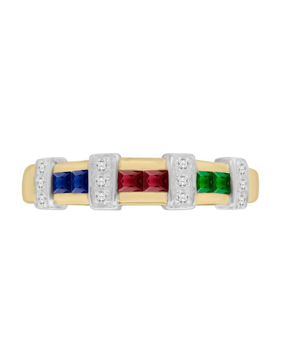 Anillo Luisiana 14 k de oro esmeralda, zafiro y rubí brillante Anillo Luisiana 14 k de oro esmeralda, zafiro y rubí brillante