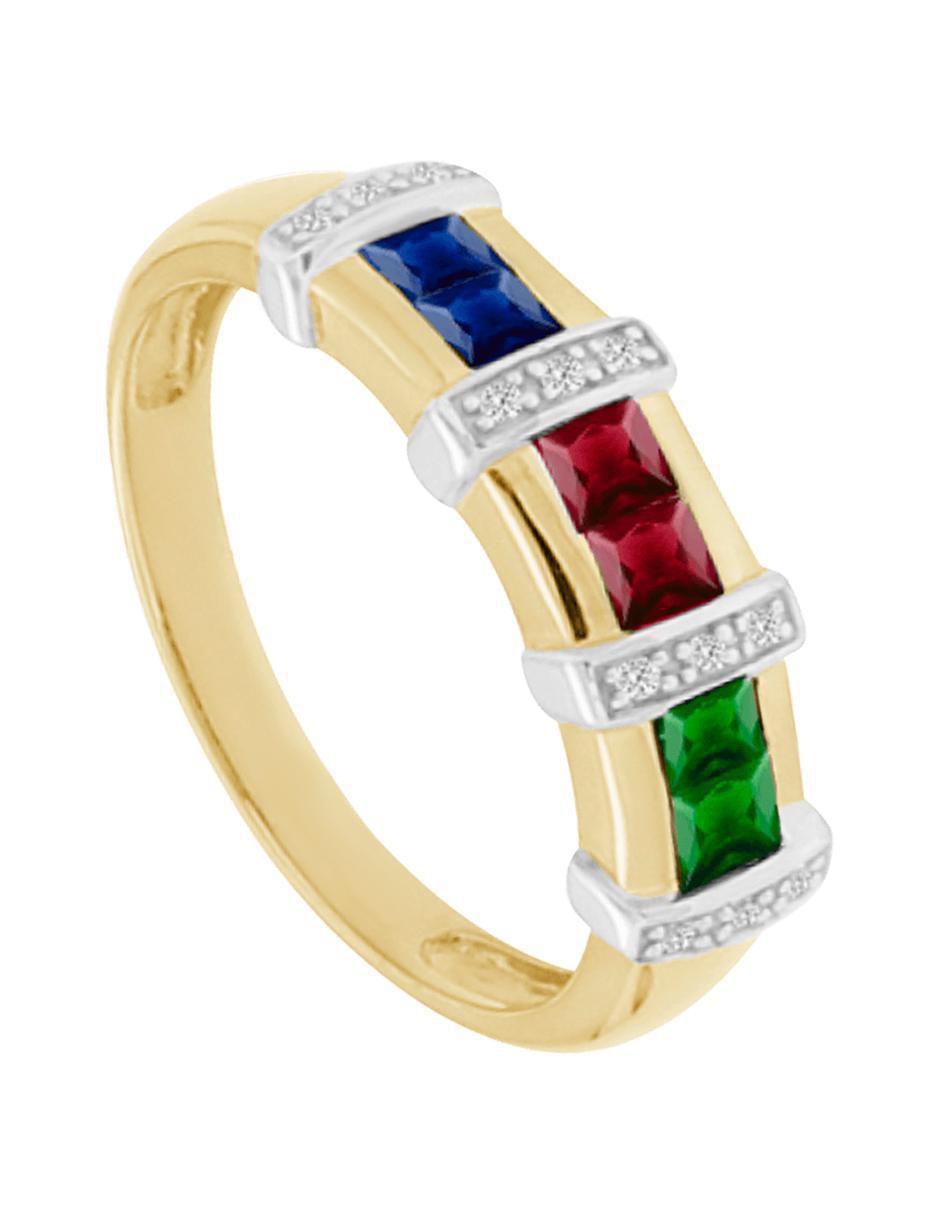 Anillo Luisiana 14 k de oro esmeralda, zafiro y rubí brillante 3