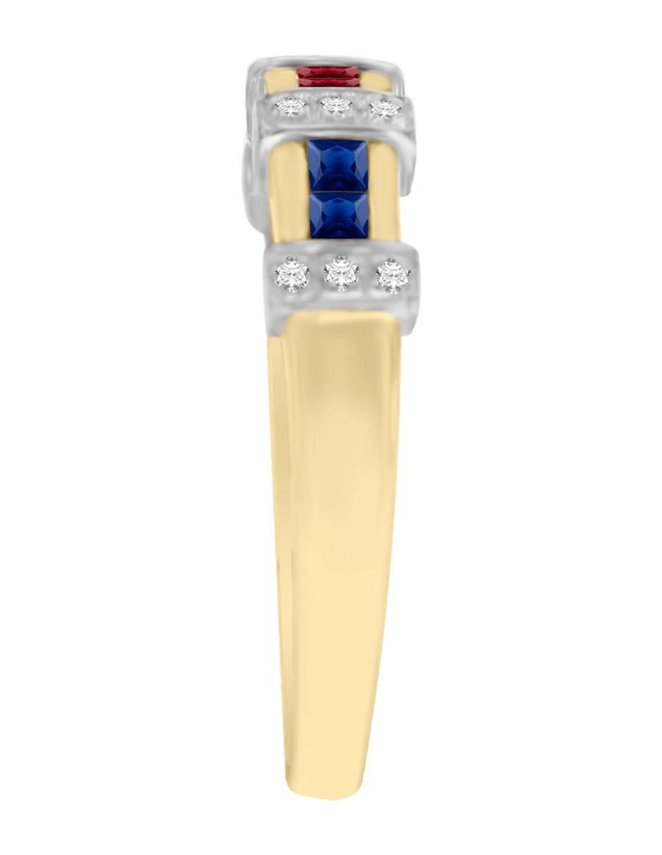 Anillo Luisiana 14 k de oro esmeralda, zafiro y rubí brillante 4