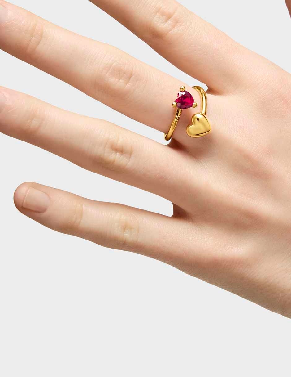 Anillo de corazón Garden of Love de plata P 925 rubí con acabado baño de oro 6