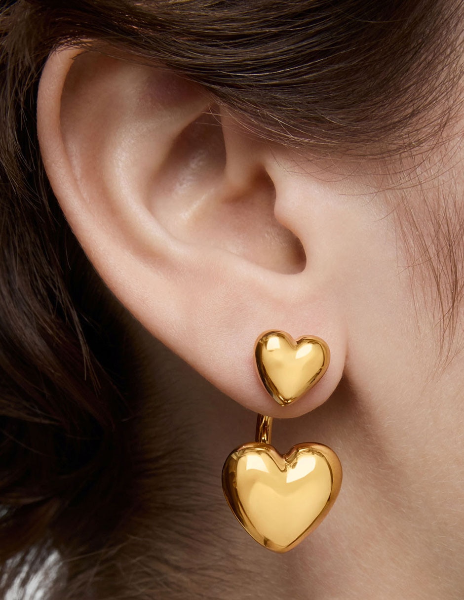 Aretes de corazón Garden Of Love de plata P 925 con acabado baño de oro 7