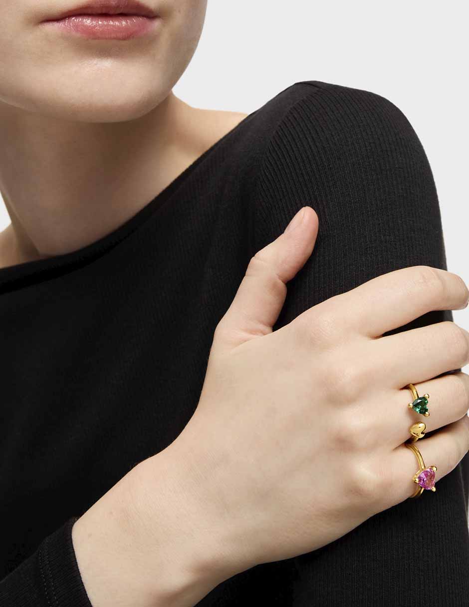 Anillo de corazón Garden of Love de plata P 925 esmeralda con acabado baño de oro 5