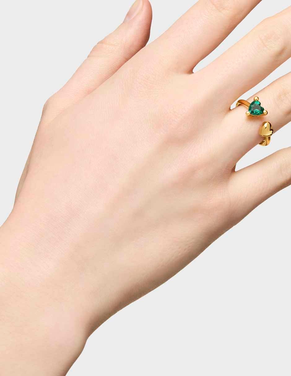 Anillo de corazón Garden of Love de plata P 925 esmeralda con acabado baño de oro 6