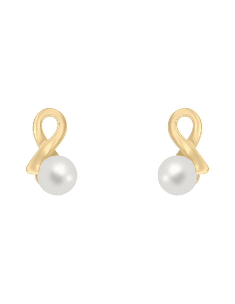 Aretes Listón de oro amarillo con acabado brillante perla
