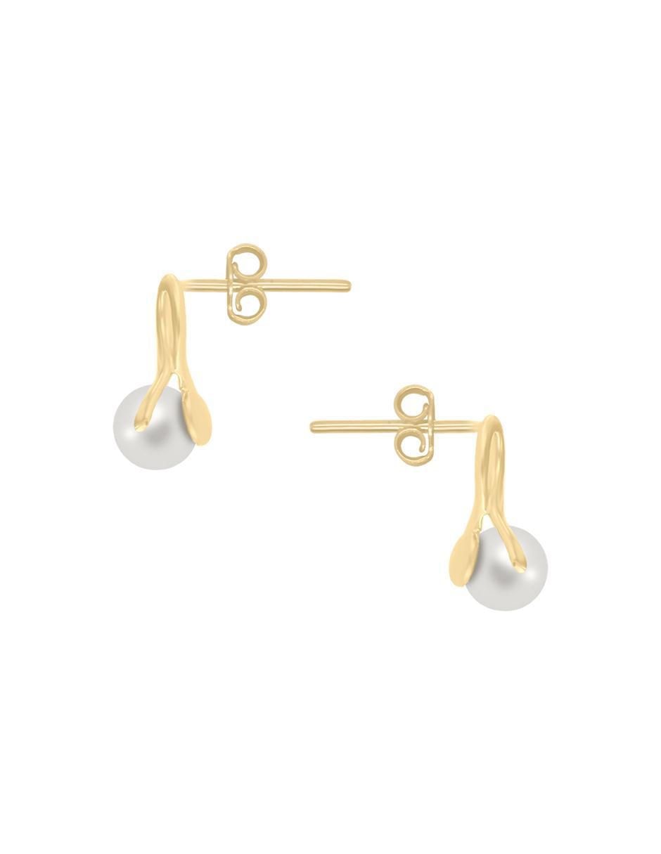 Aretes Listón de oro amarillo con acabado brillante perla 2