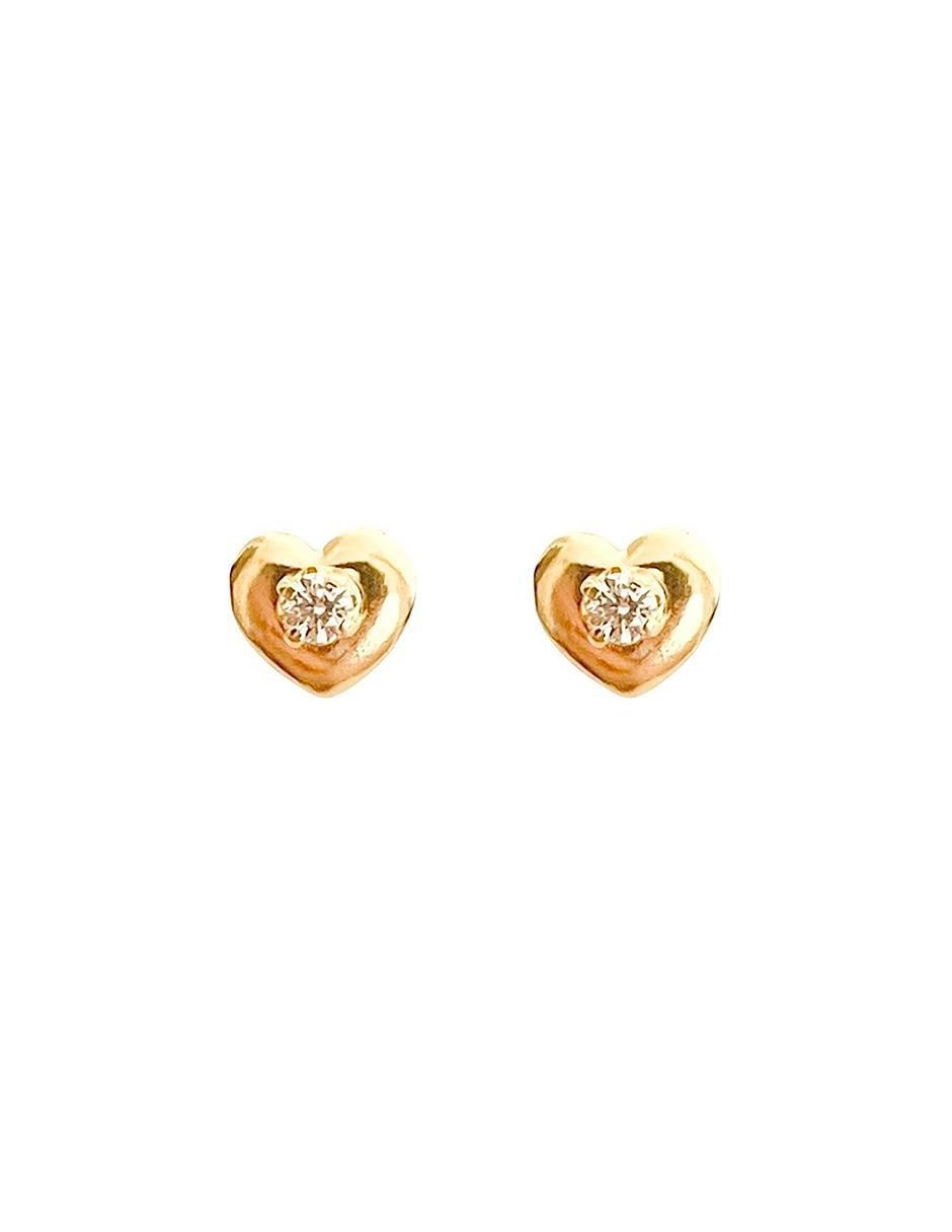 Broqueles de corazón de oro 10 K con acabado brillante zirconia 1