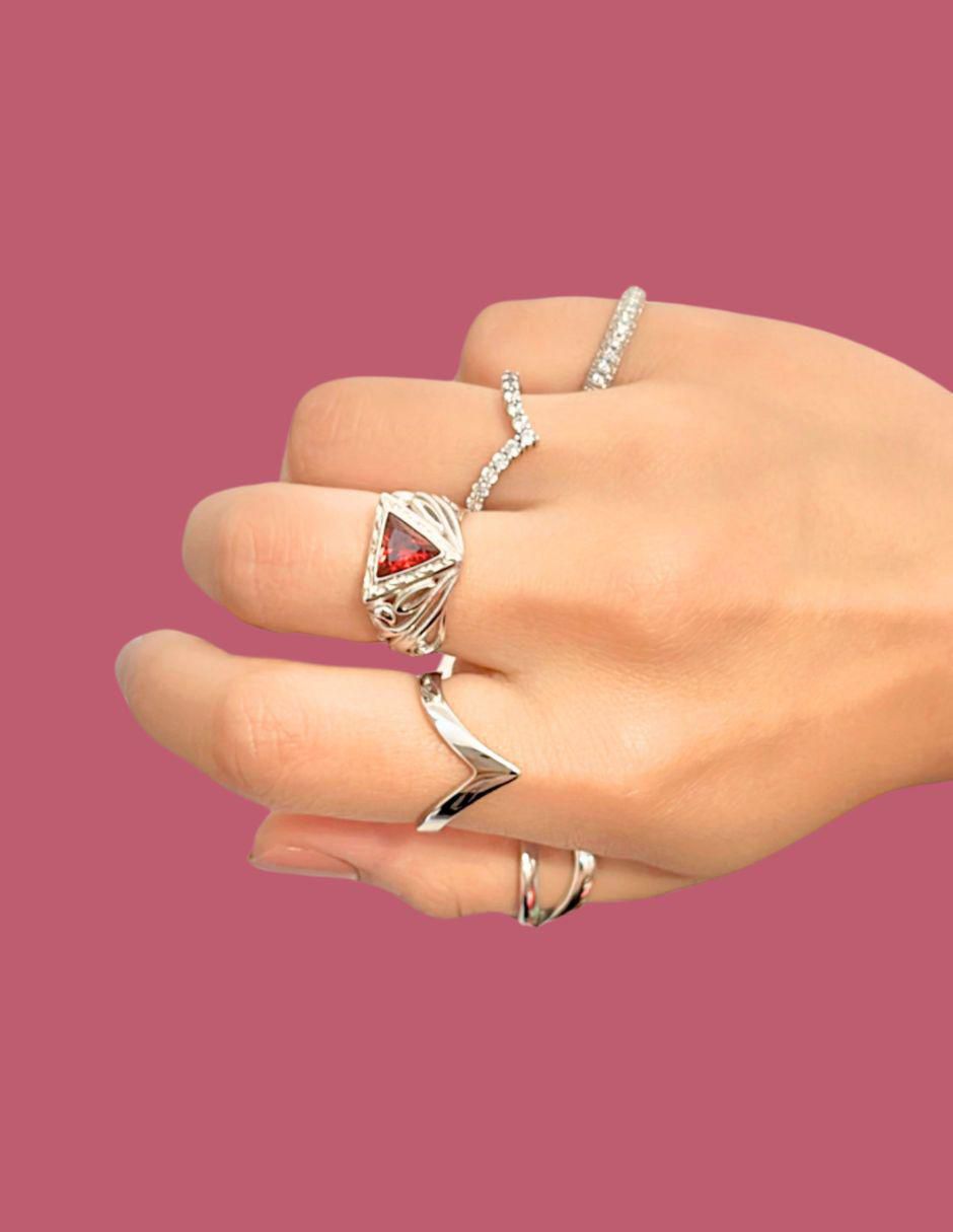 Anillo triangular Brillo P 925 de plata zirconia troquelado 7