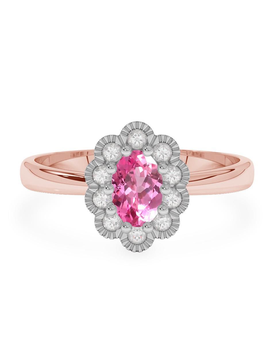 Anillo de compromiso de oro 14 k zafiro rosa