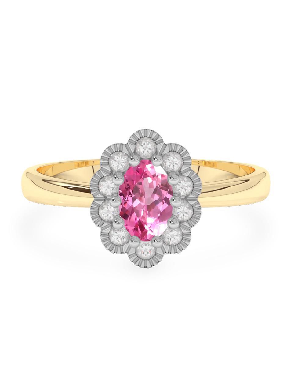 Anillo de compromiso de oro 14 k zafiro rosa