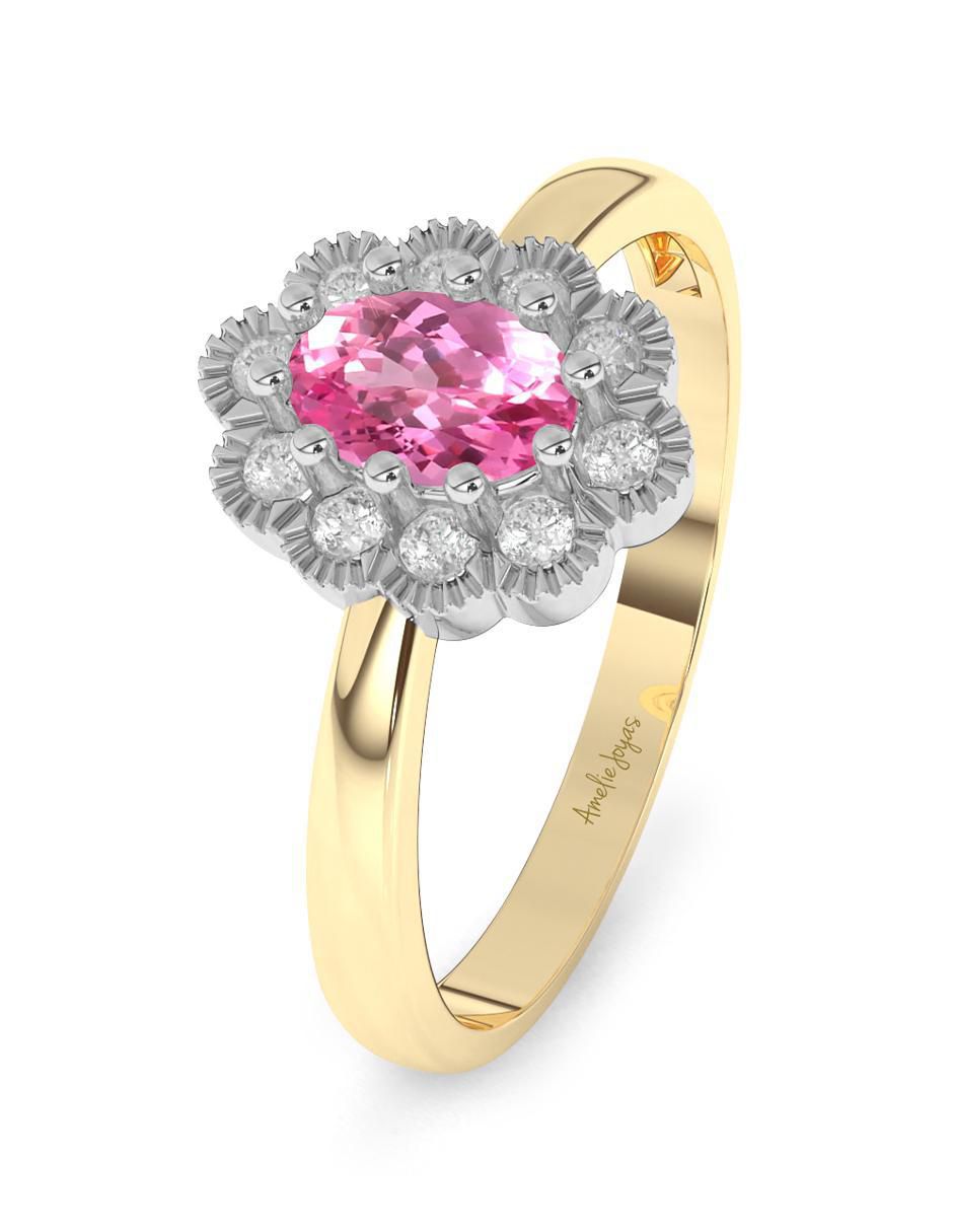 Anillo de compromiso de oro 14 k zafiro rosa 2