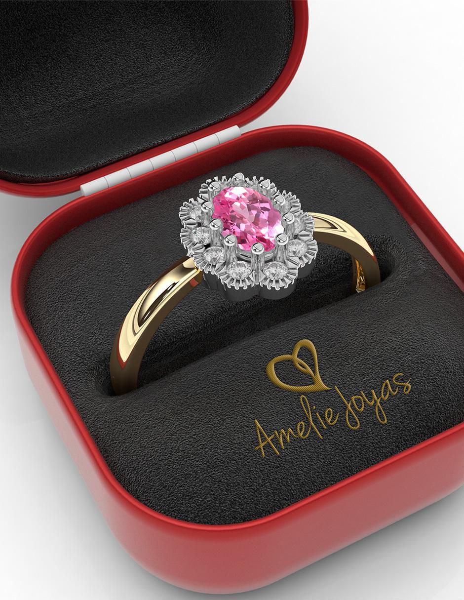 Anillo de compromiso de oro 14 k zafiro rosa 4