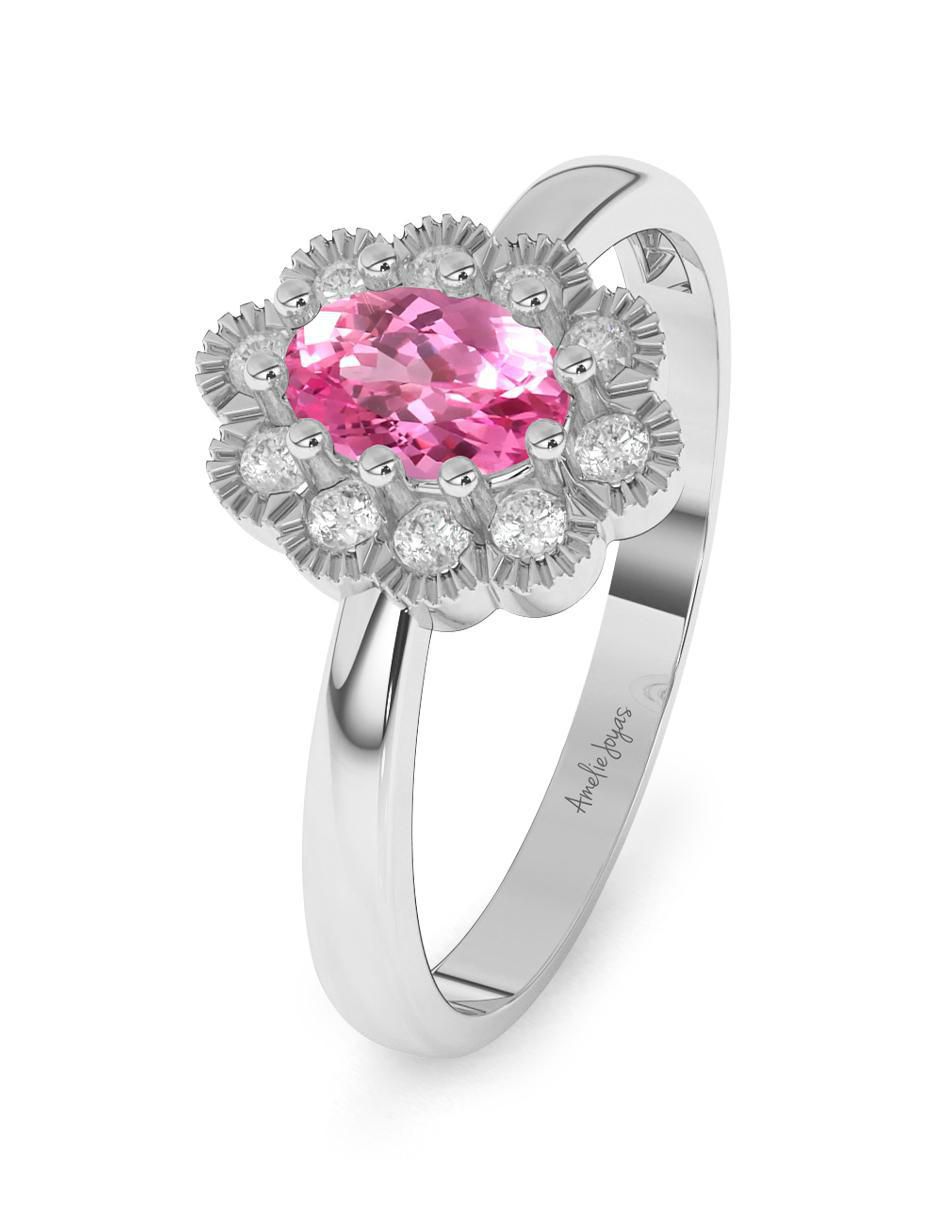 Anillo de compromiso de oro 14 k zafiro rosa 2