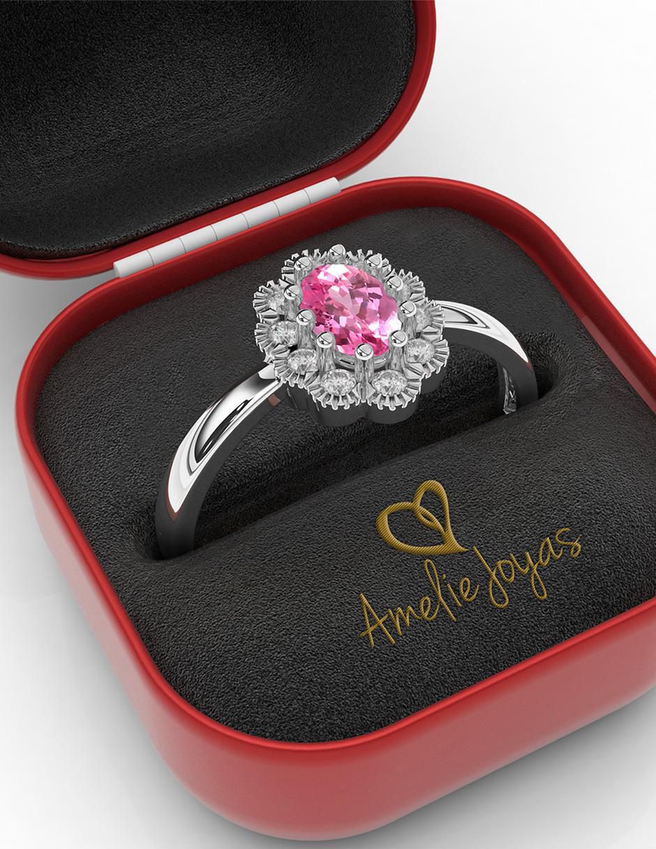Anillo de compromiso de oro 14 k zafiro rosa 4