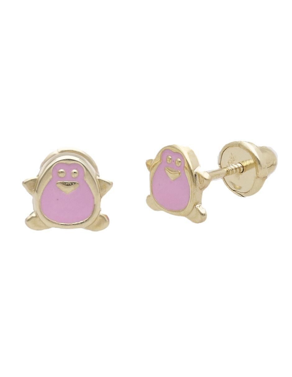 Broqueles de pingüino de oro amarillo con acabado brillante Broqueles de pingüino de oro amarillo con acabado brillante