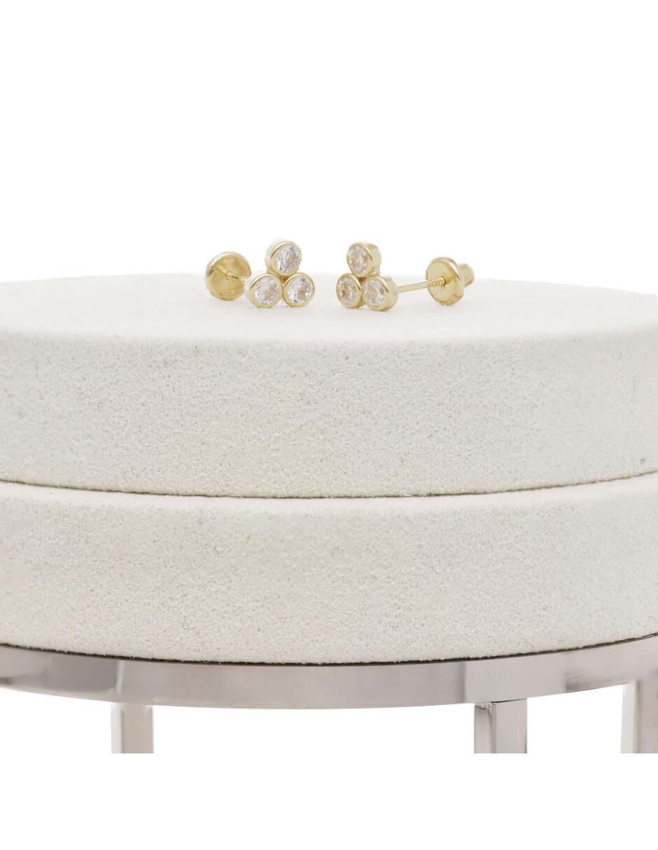 Broqueles redondos de oro amarillo con acabado brillante zirconia 2