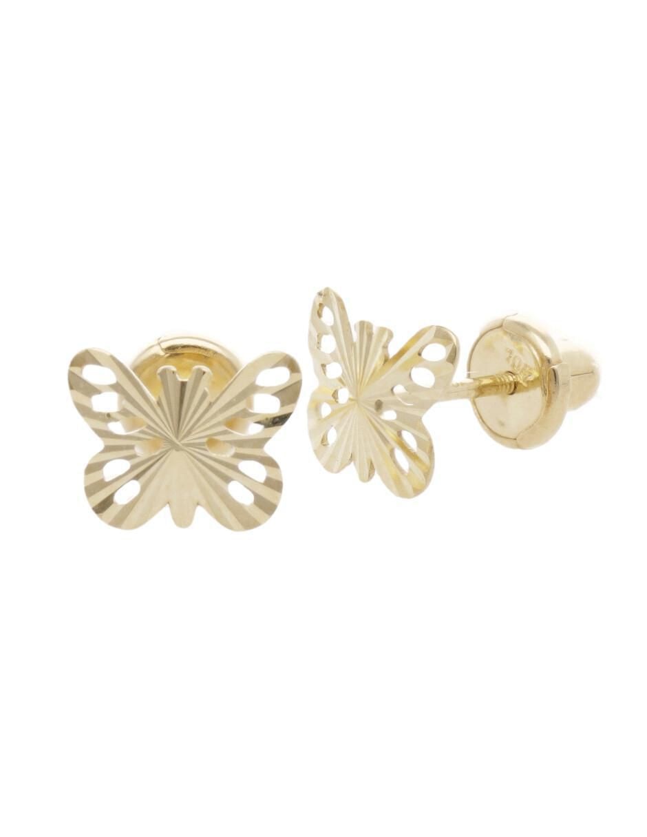 Broqueles de mariposa de oro amarillo con acabado brillante