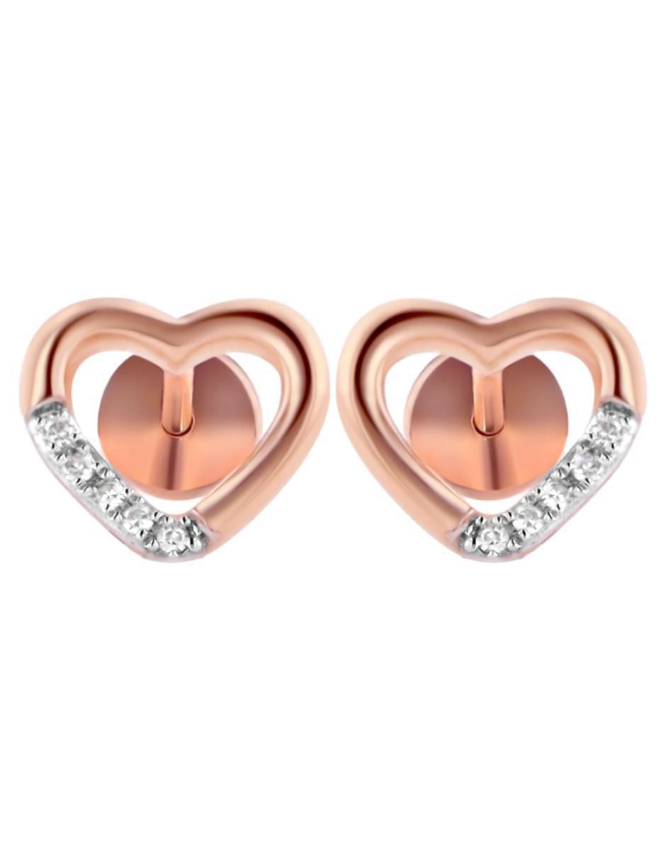 Broqueles de corazón de oro rosa 14 K con acabado brillante diamante Broqueles de corazón de oro rosa 14 K con acabado brillante diamante