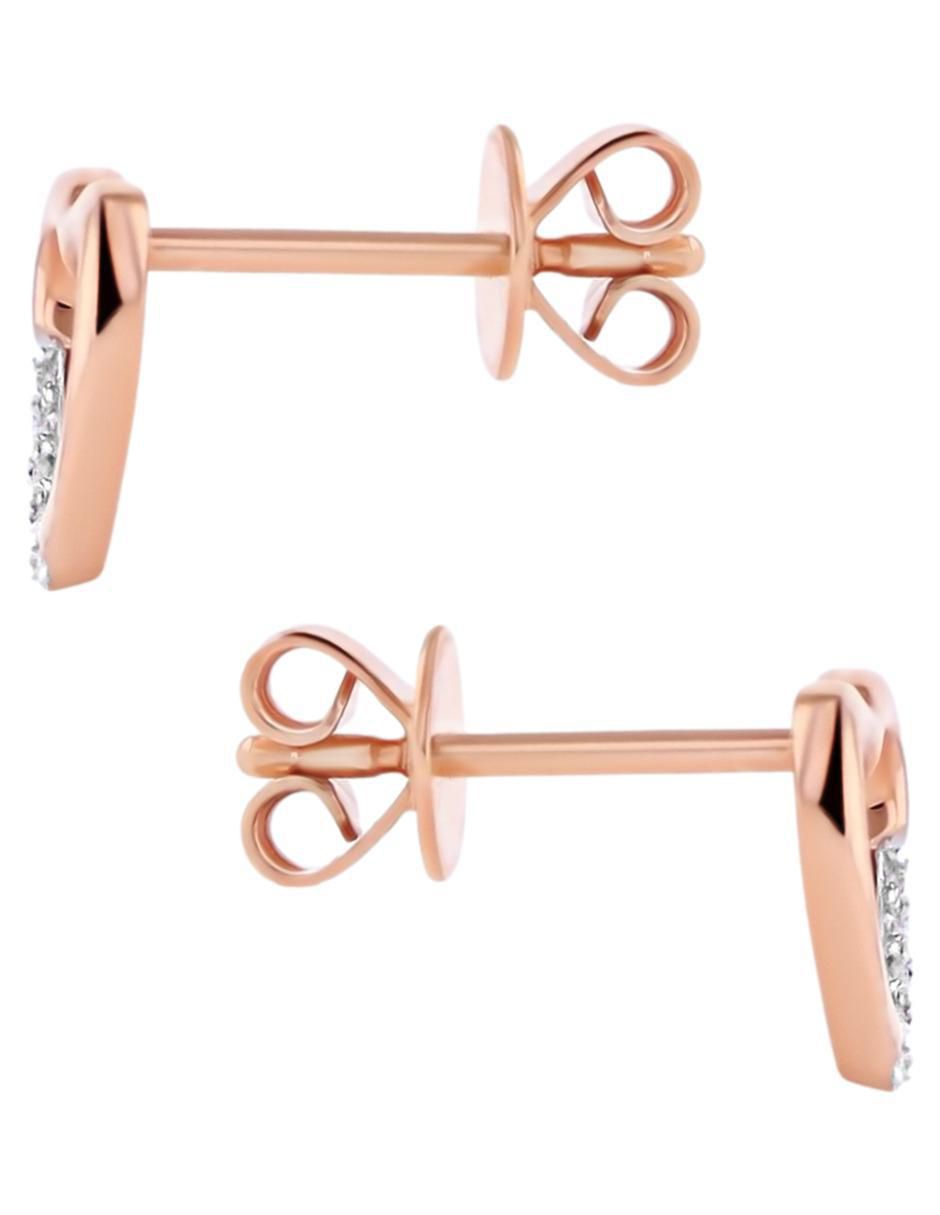 Broqueles de corazón de oro rosa 14 K con acabado brillante diamante 3