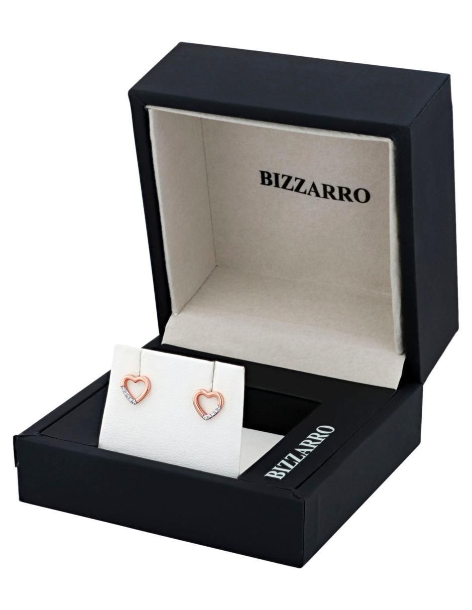Broqueles de corazón de oro rosa 14 K con acabado brillante diamante 4