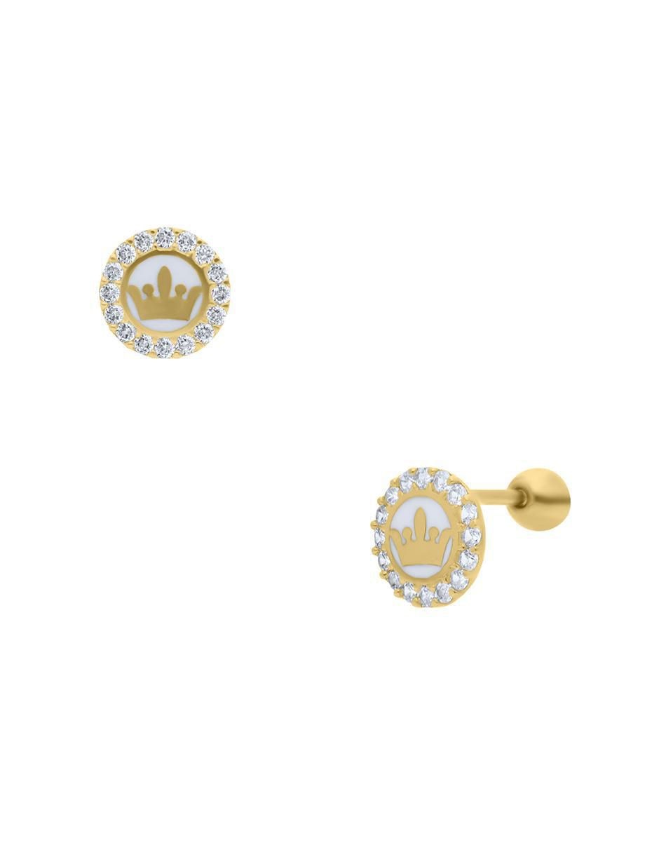 Broqueles de corona de oro amarillo con acabado brillante zirconia