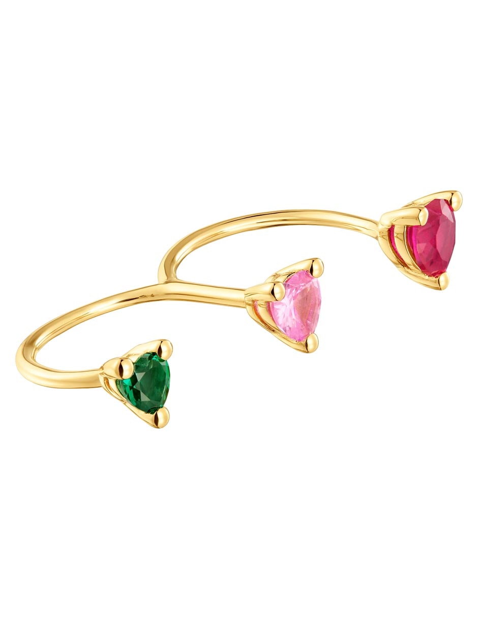 Anillo con gema de corazón Garden Of Love LGG de plata P 925 esmeralda, zafiro y rubí con acabado baño de oro