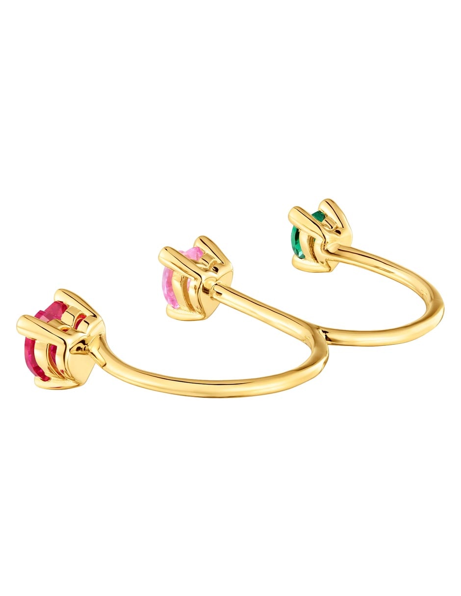Anillo con gema de corazón Garden Of Love LGG de plata P 925 esmeralda, zafiro y rubí con acabado baño de oro 3