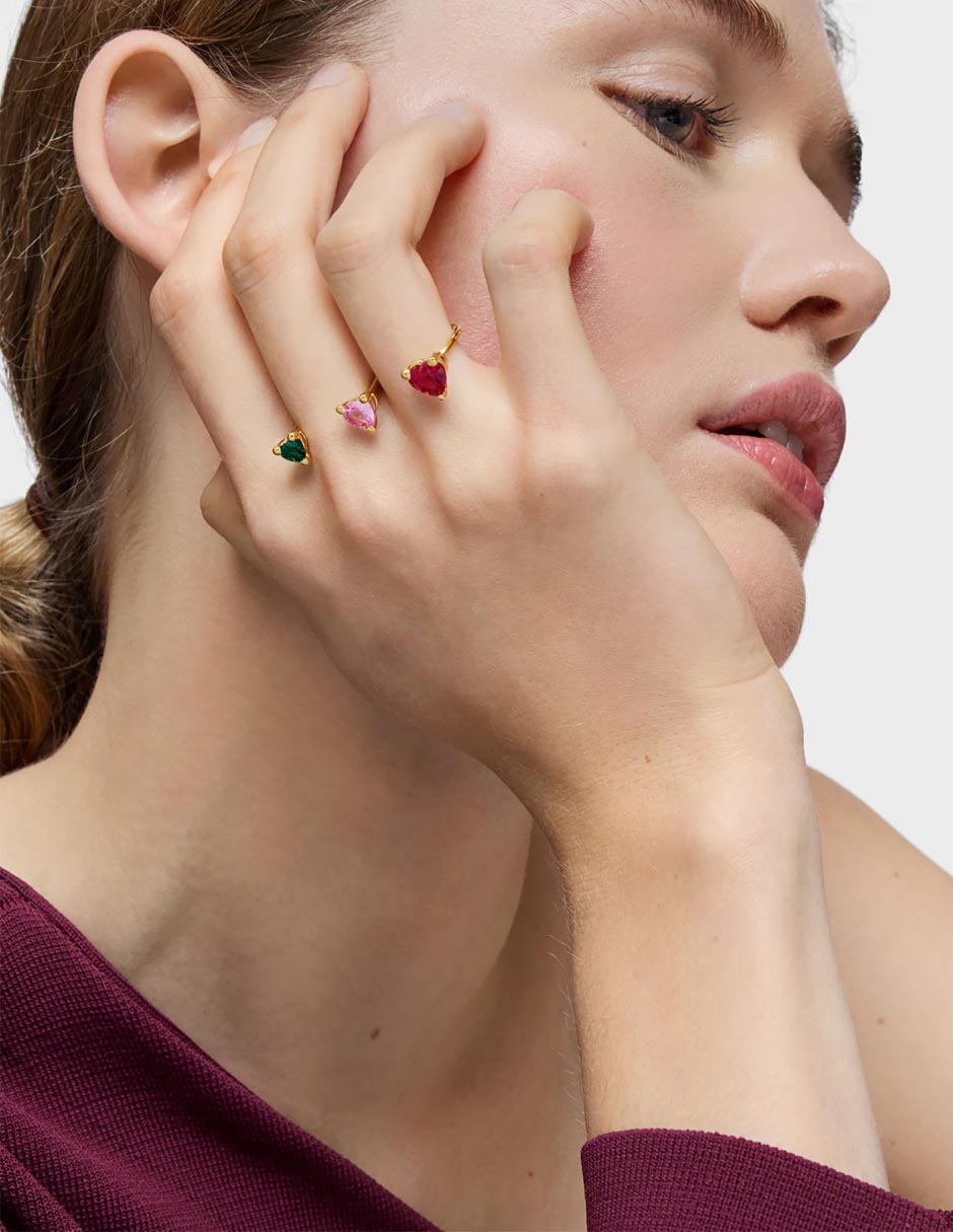 Anillo con gema de corazón Garden Of Love LGG de plata P 925 esmeralda, zafiro y rubí con acabado baño de oro 4