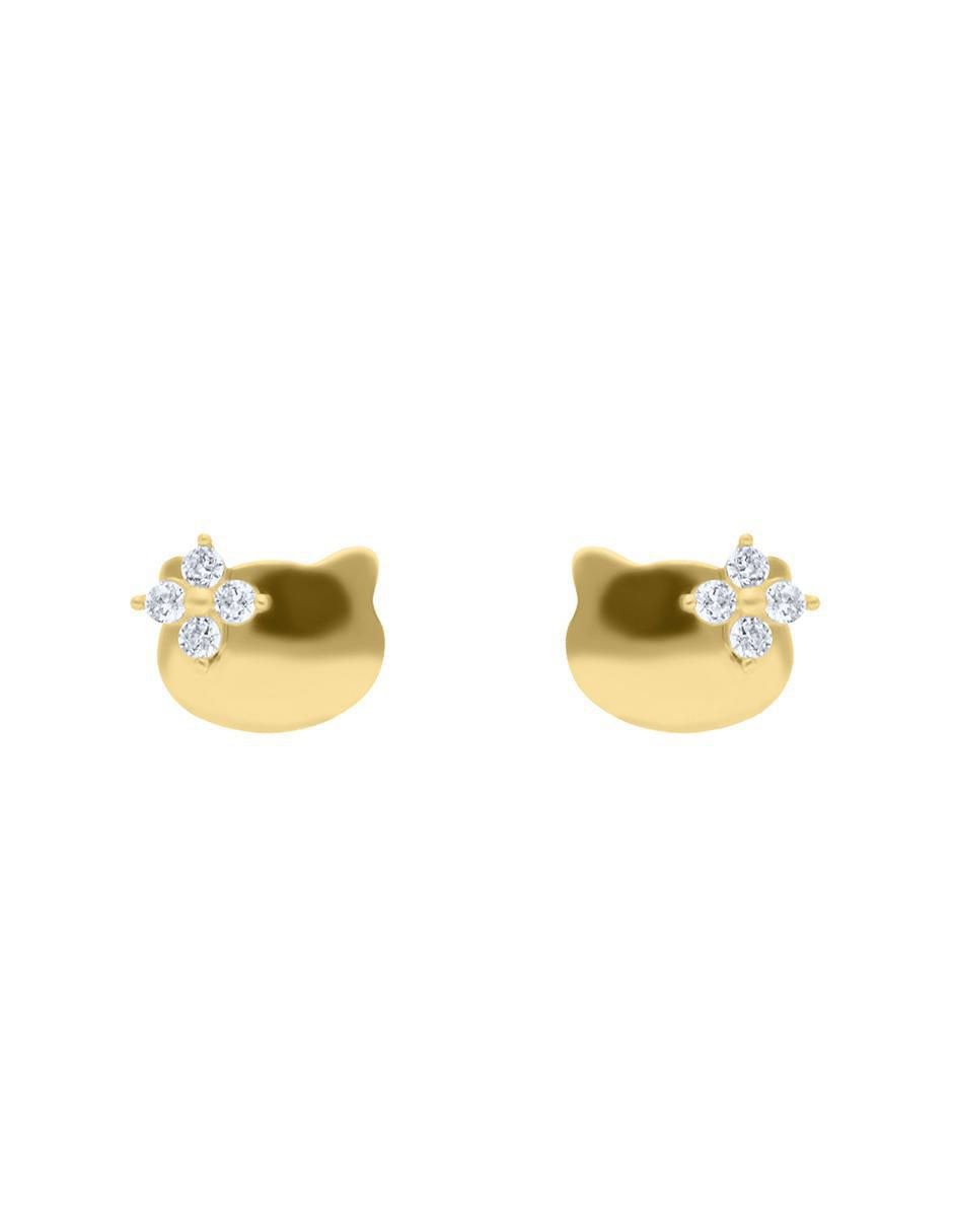 Broqueles de gato Hello Kitty de oro amarillo con acabado brillante zirconia 2