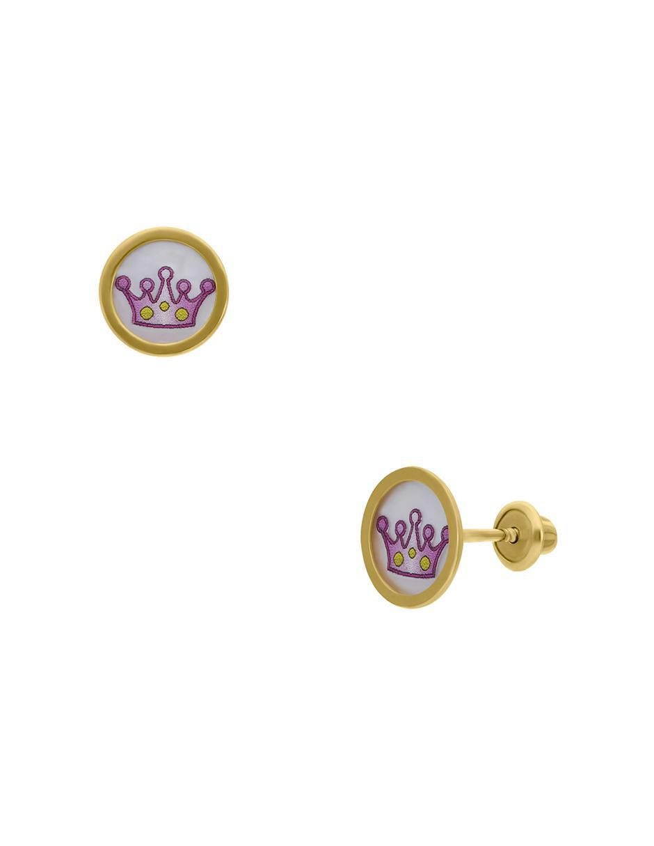 Broqueles de corona de oro amarillo con acabado brillante nácar Broqueles de corona de oro amarillo con acabado brillante nácar