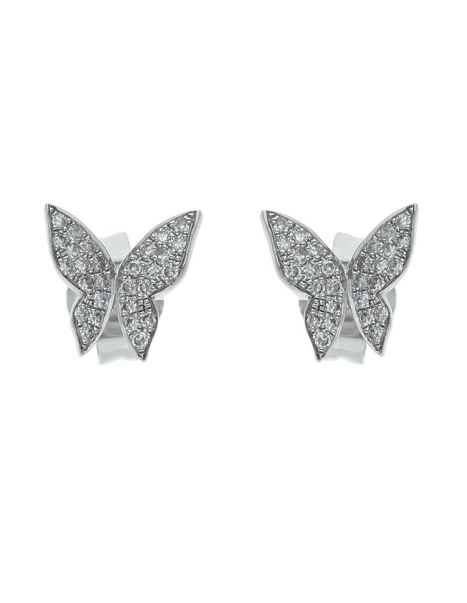 Set de aretes de mariposa de oro blanco con acabado brillante diamante