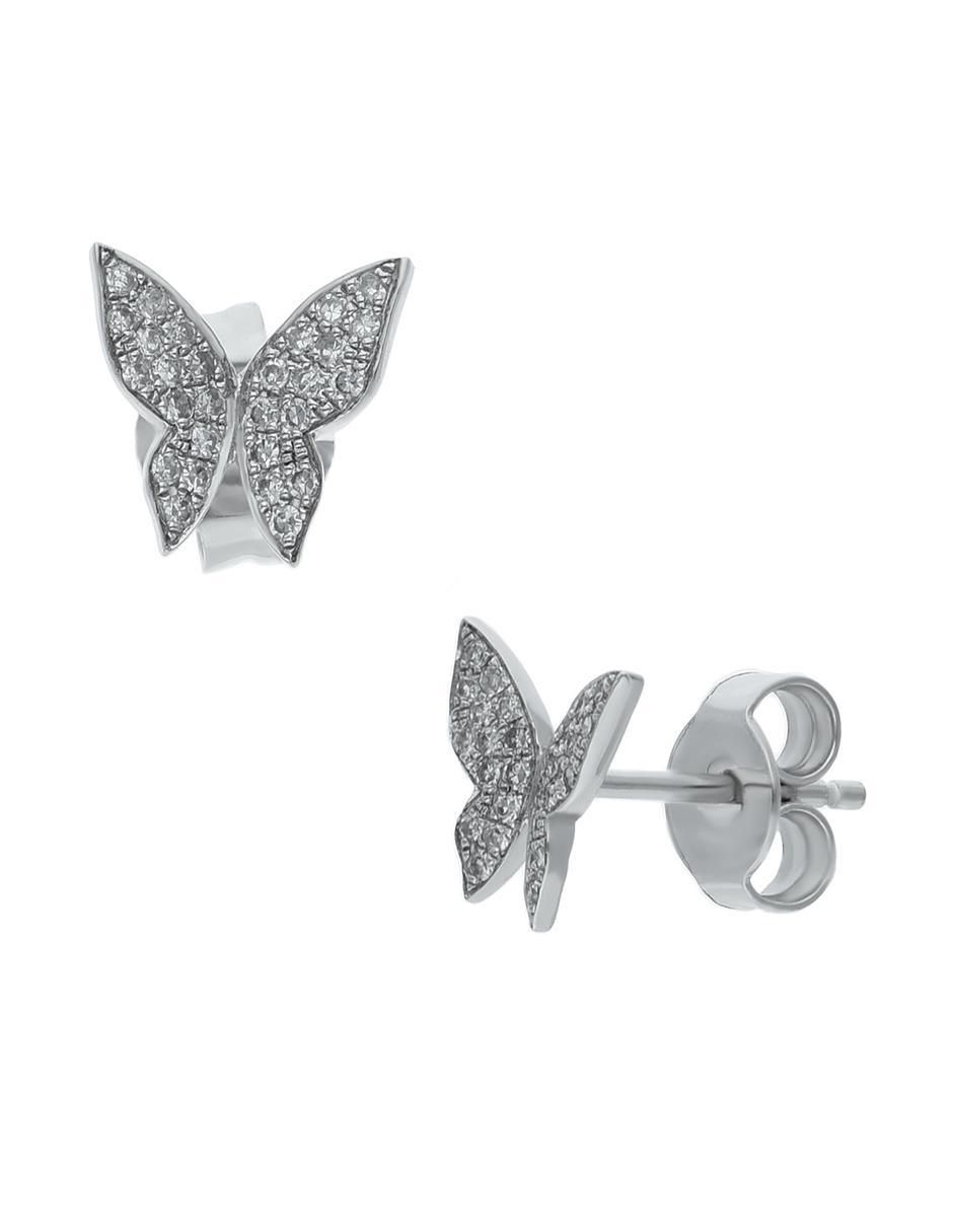Set de aretes de mariposa de oro blanco con acabado brillante diamante 2