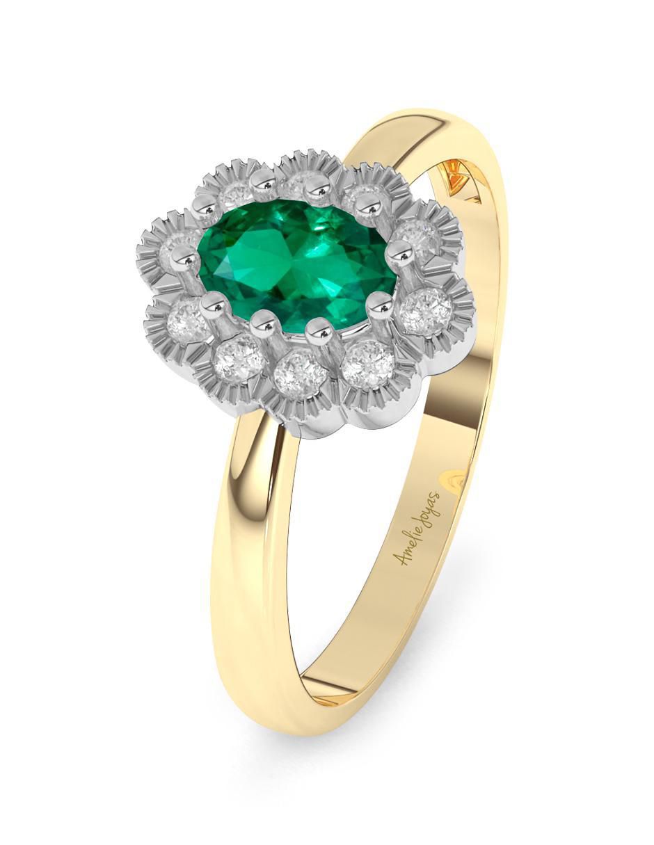 Anillo de compromiso de oro 14 K Amelie Joyas Esmeralda