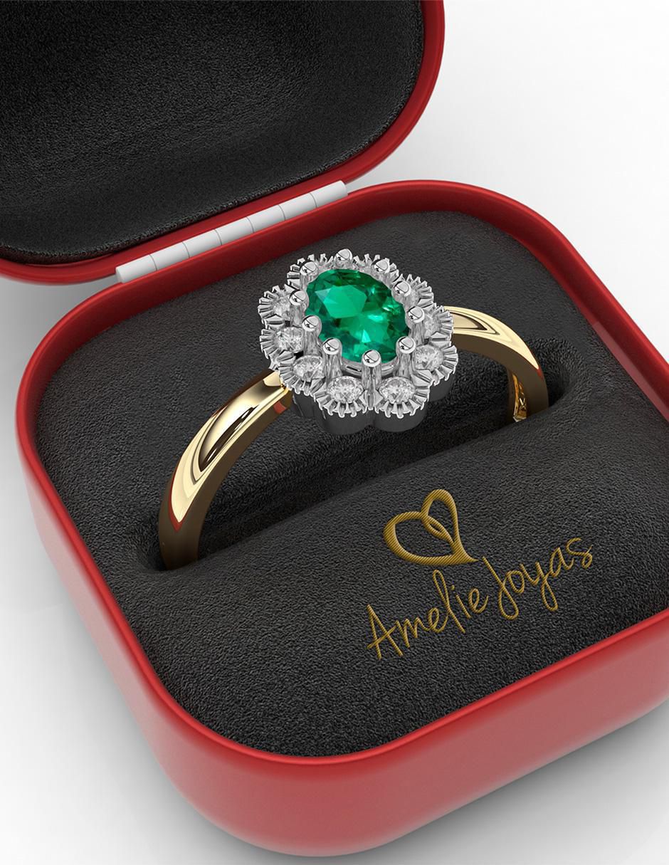 Anillo de compromiso de oro 14 K Amelie Joyas Esmeralda
