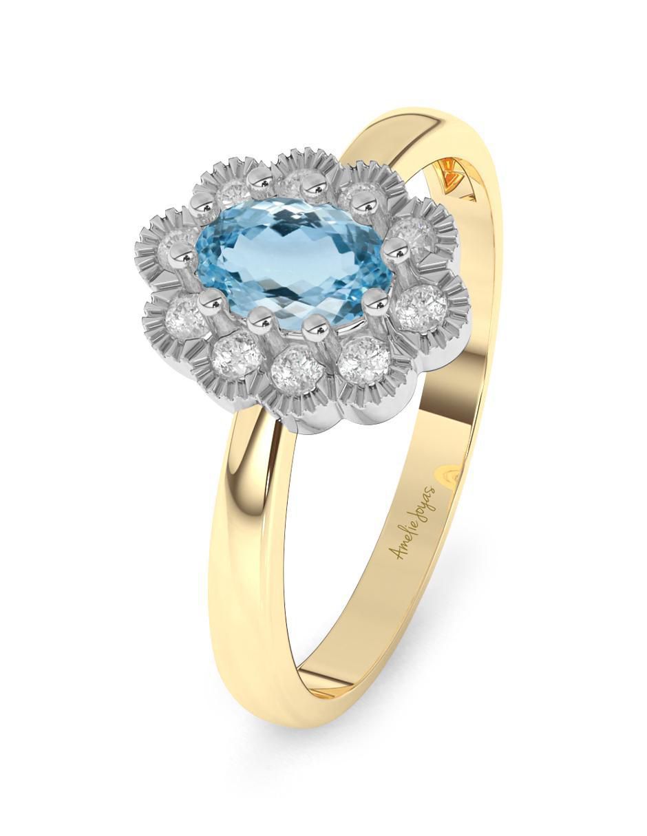 Anillo de compromiso de oro 14 K Amelie Joyas Aguamarina