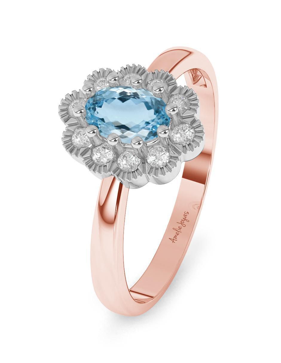 Anillo de compromiso de oro 14 k aguamarina 2