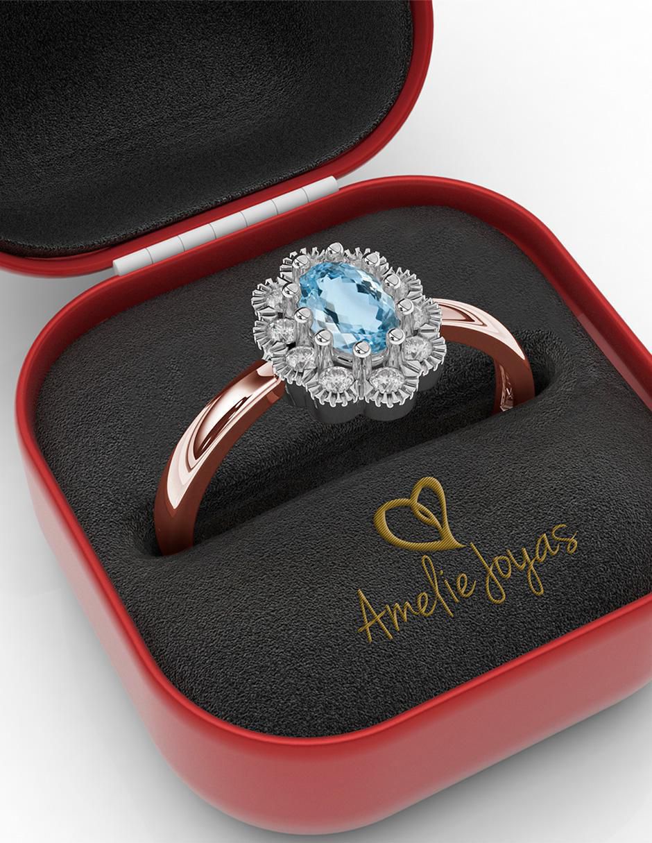 Anillo de compromiso de oro 14 k aguamarina 4