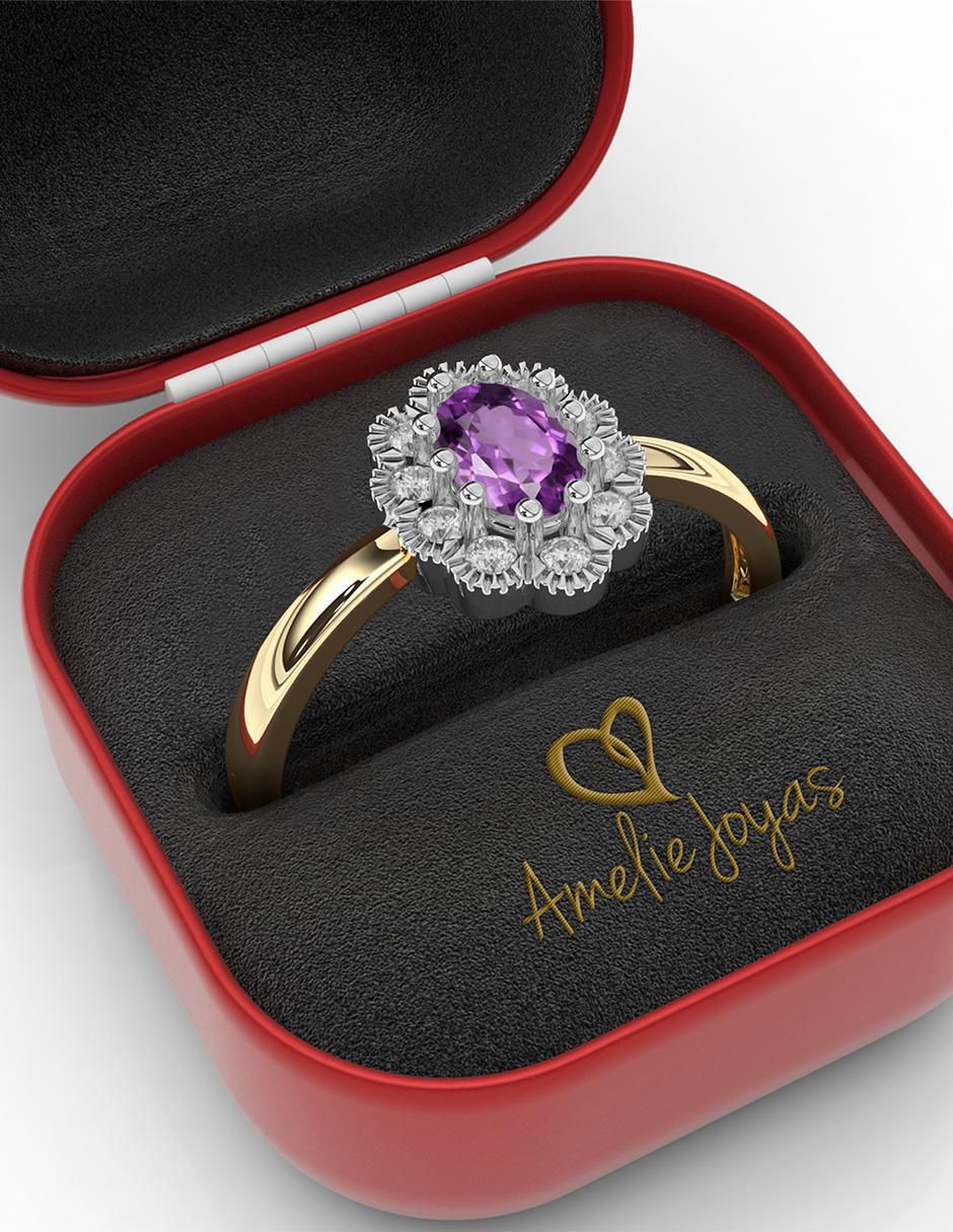 Anillo de compromiso de oro 14 K Amelie Joyas Amatista