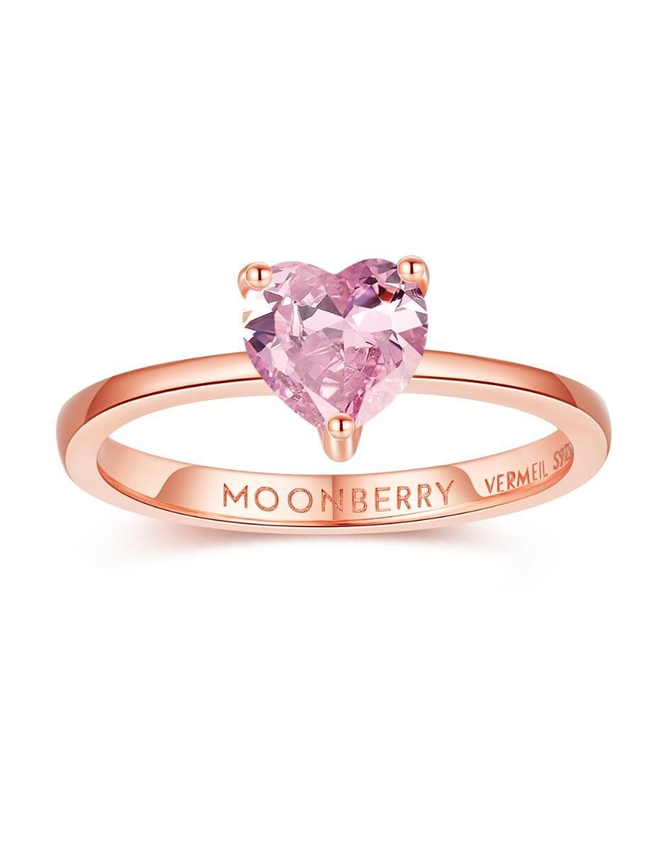 Anillo de corazón de plata vermeil P 925 zirconia cúbica con acabado baño de oro rosa
