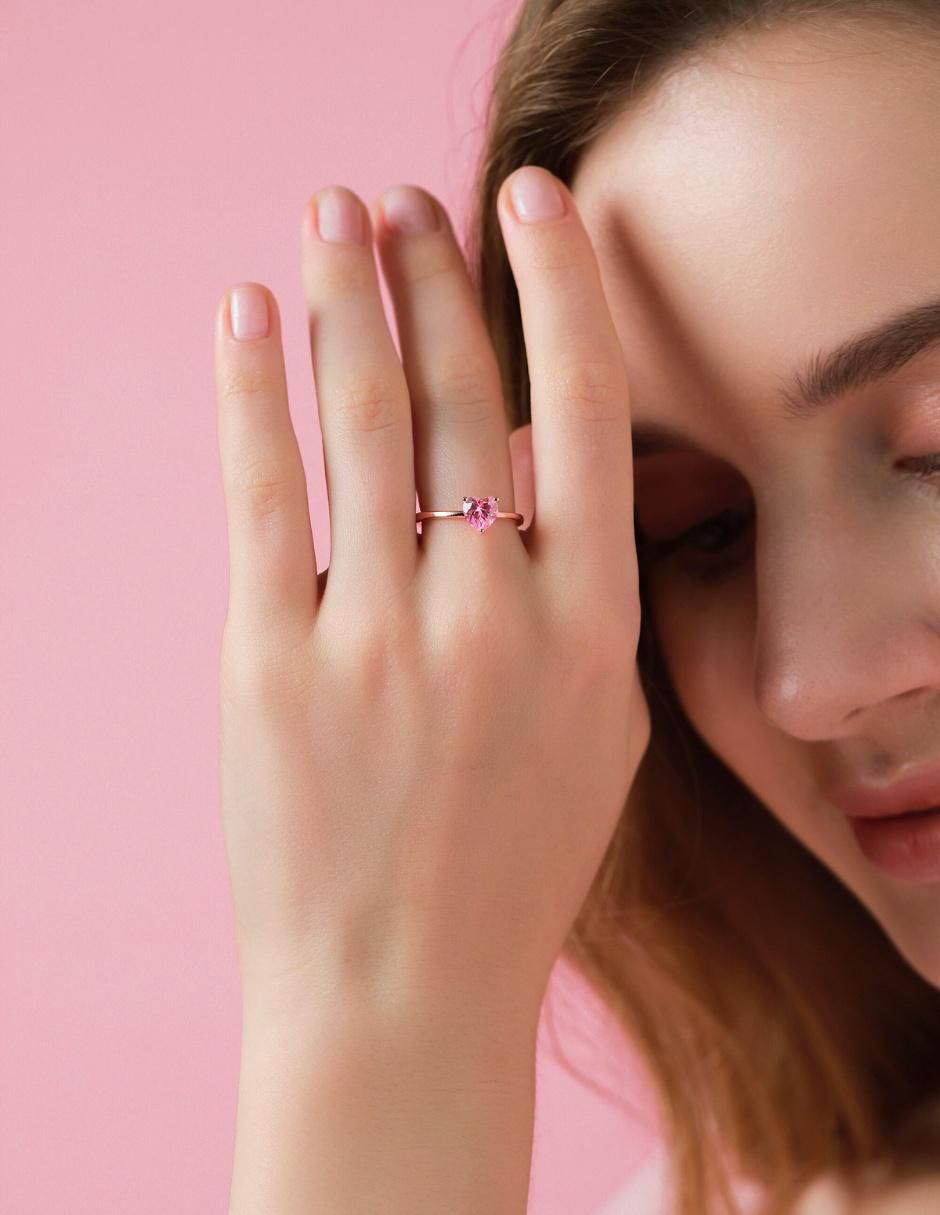 Anillo de corazón de plata vermeil P 925 zirconia cúbica con acabado baño de oro rosa 11