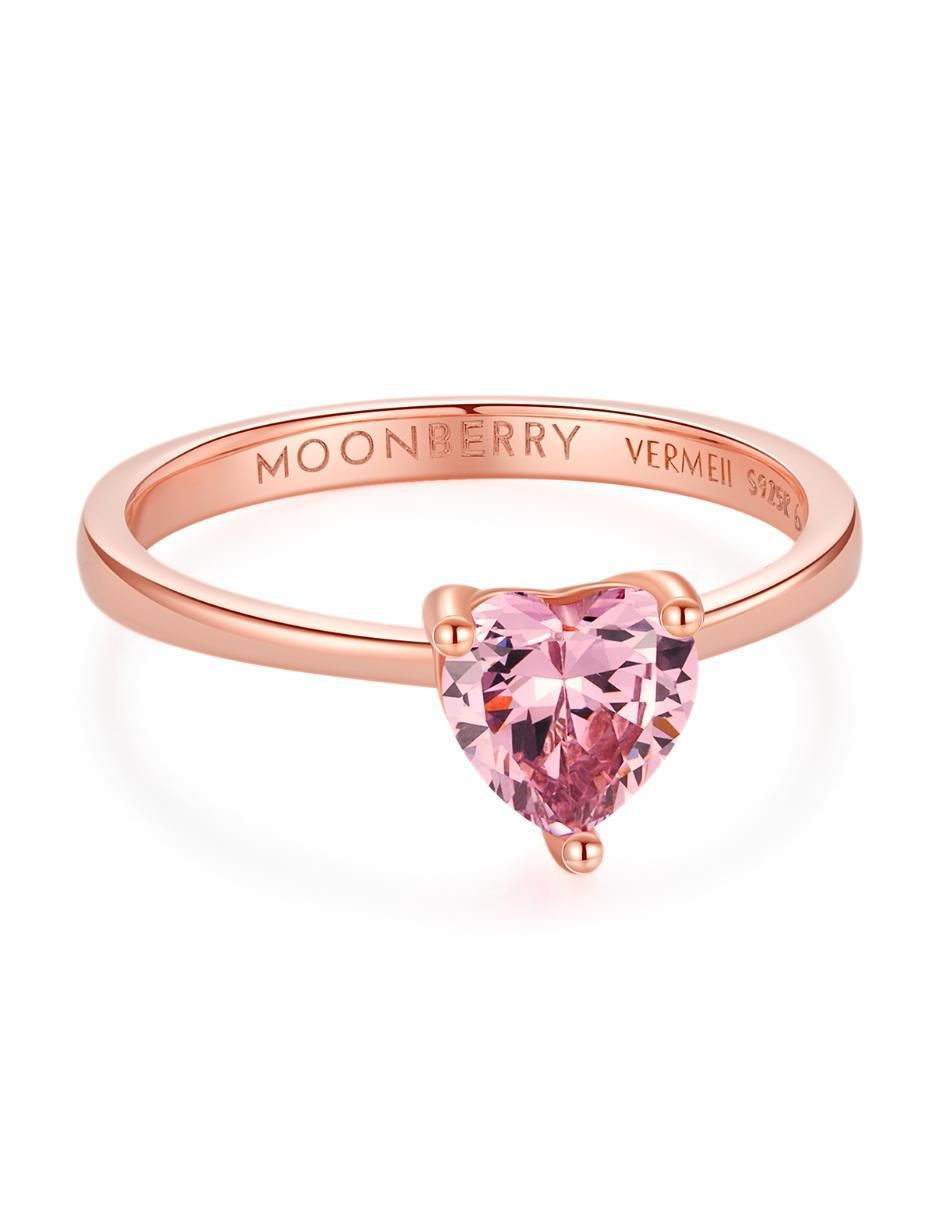 Anillo de corazón de plata vermeil P 925 zirconia cúbica con acabado baño de oro rosa 2