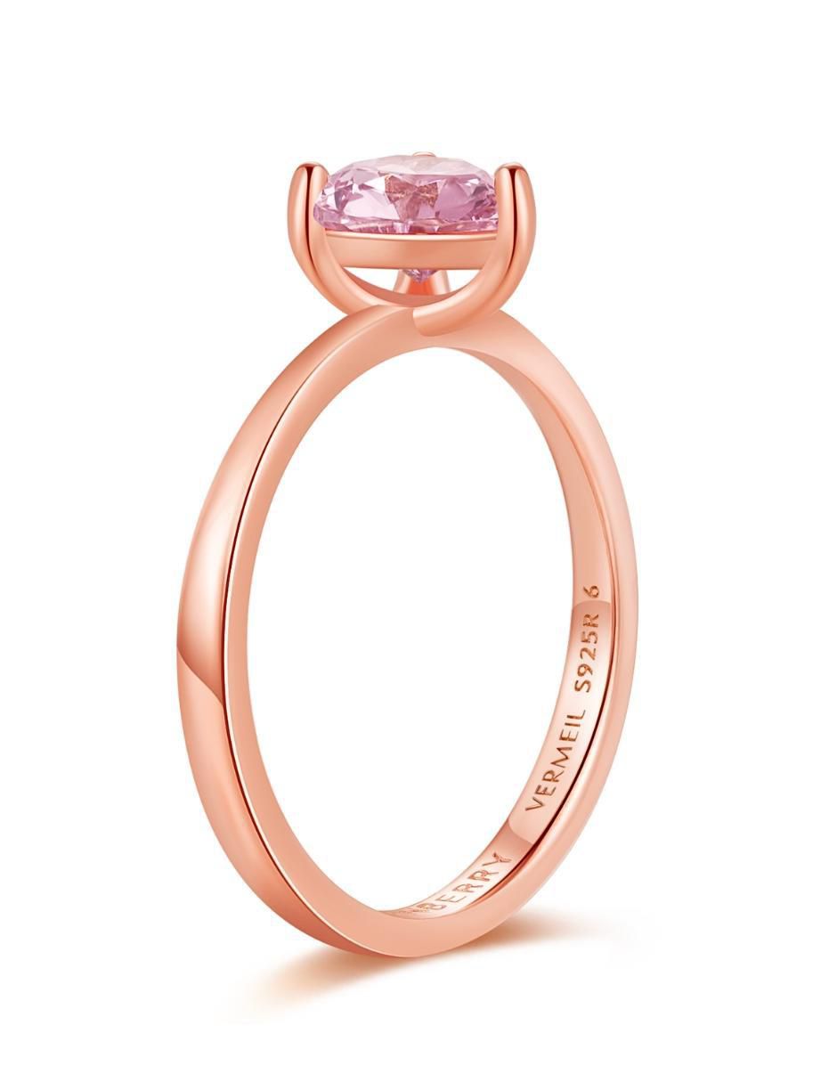 Anillo de corazón de plata vermeil P 925 zirconia cúbica con acabado baño de oro rosa 3