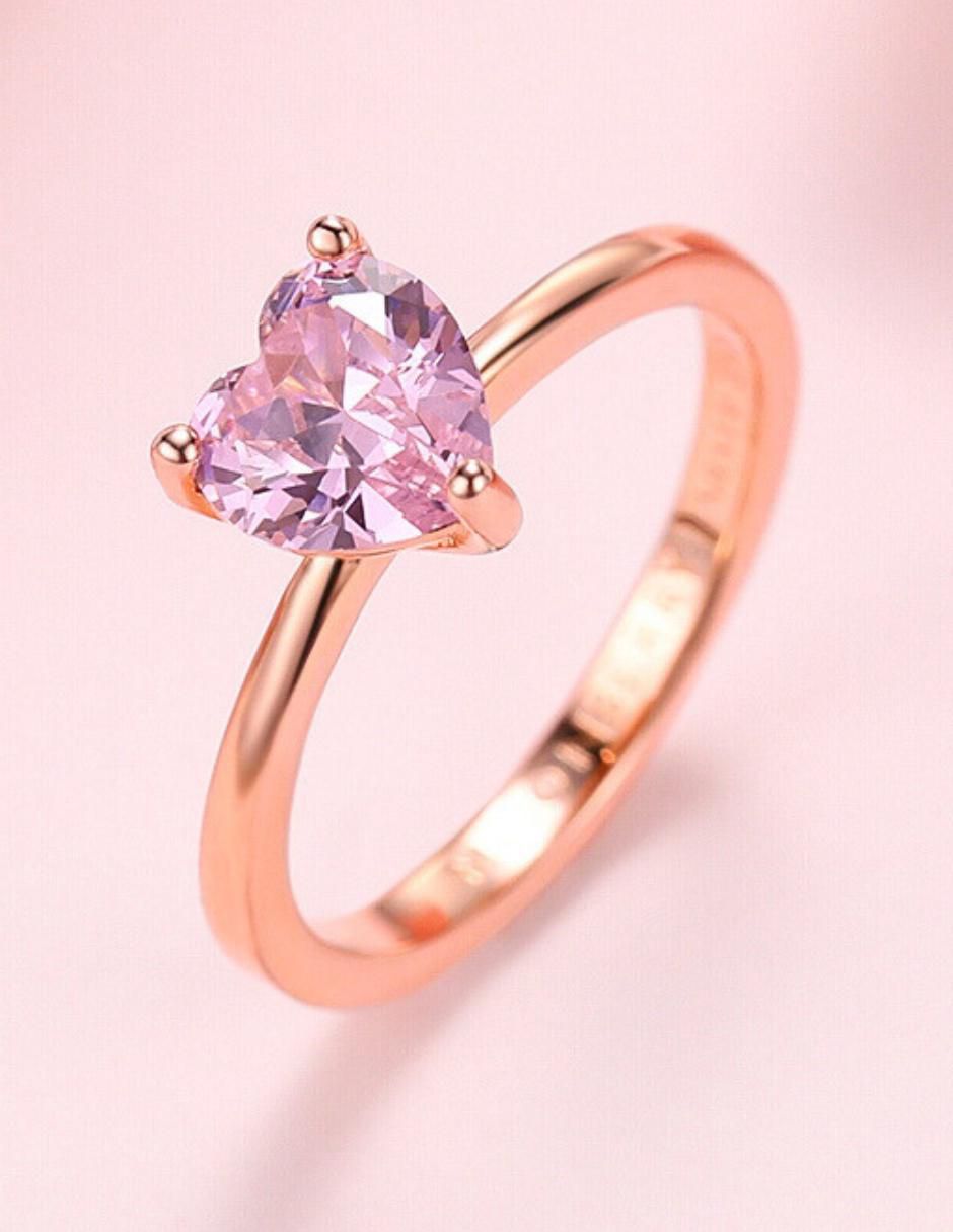 Anillo de corazón de plata vermeil P 925 zirconia cúbica con acabado baño de oro rosa 4