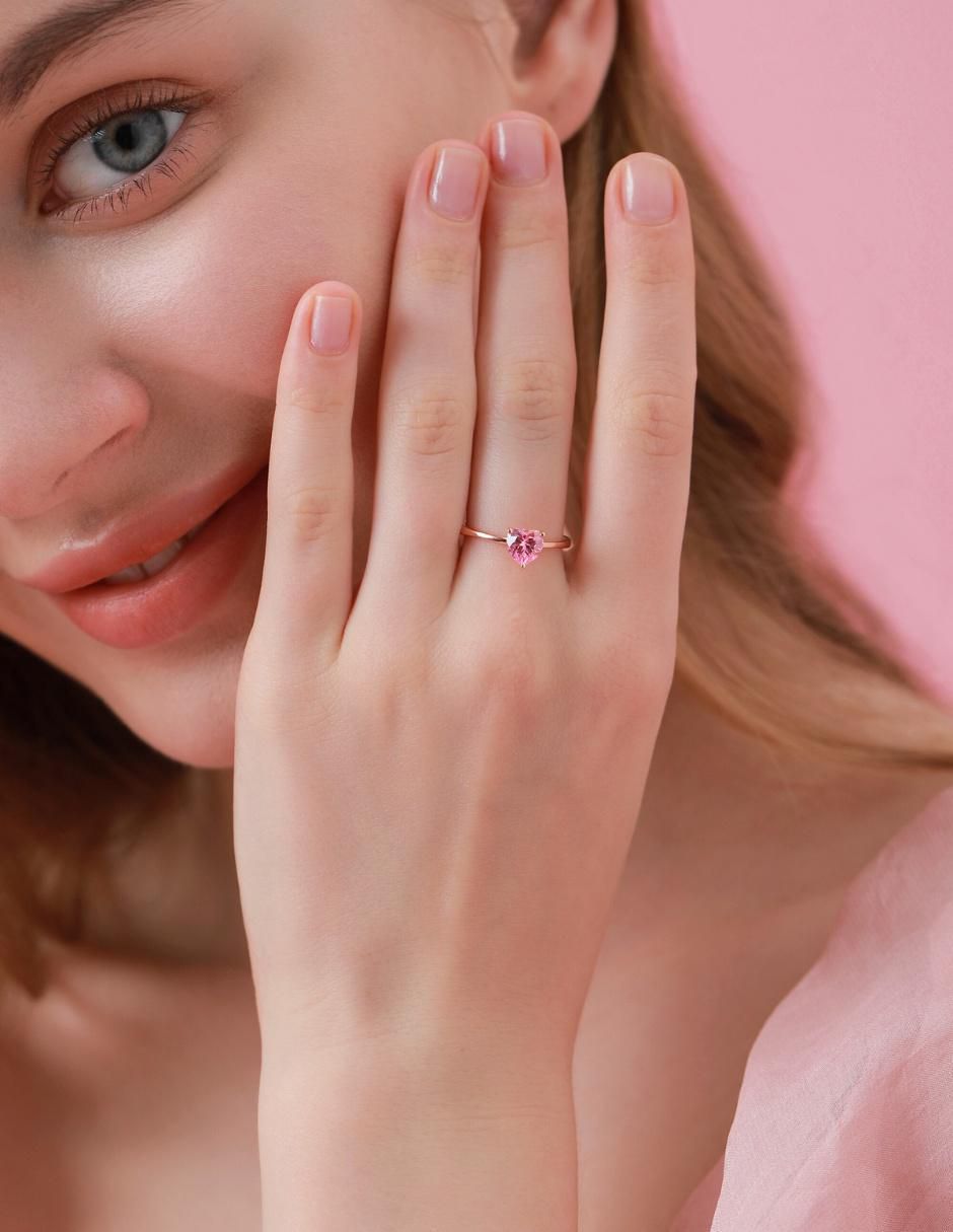 Anillo de corazón de plata vermeil P 925 zirconia cúbica con acabado baño de oro rosa 10