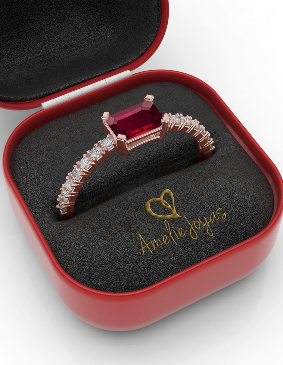 Anillo de compromiso de oro 14 k rubí 4